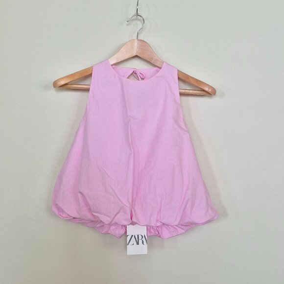 ZARA Poplin Bubble Top Size M Pink 100% Cotton NWT - Picture 9 of 12